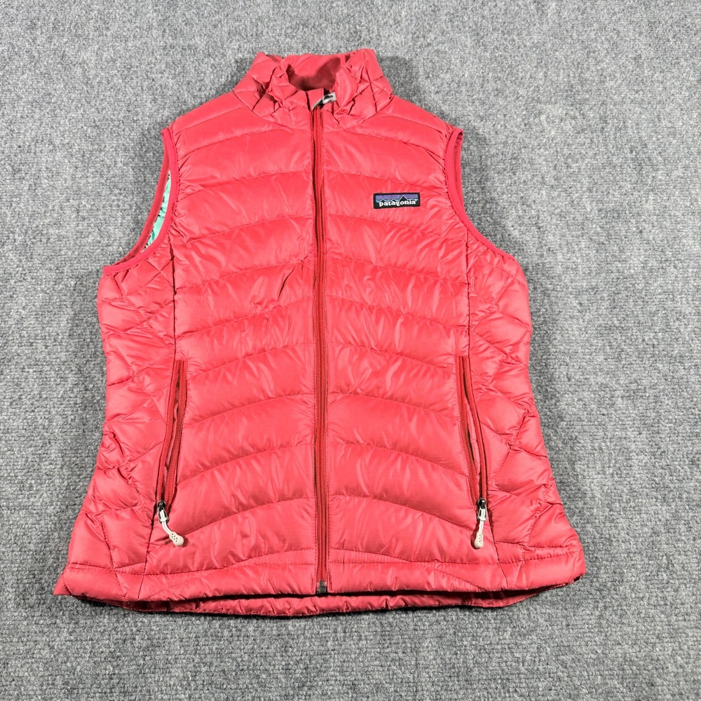 Patagonia Womens Down Sweater Vest Coral Pink Teal Lining 84627 FA12‎ Size XS